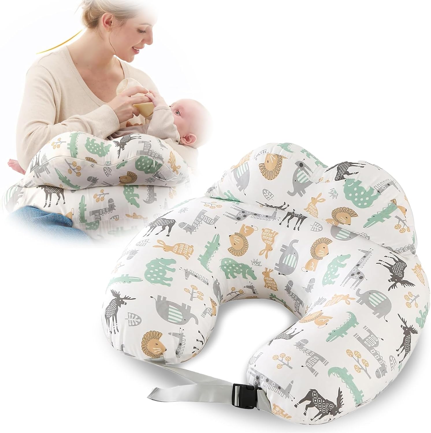 Nursing Pillow U-Shaped - Multifunctional with Removable, Machine Washable Cover - Waist & Neck Support for Breastfeeding